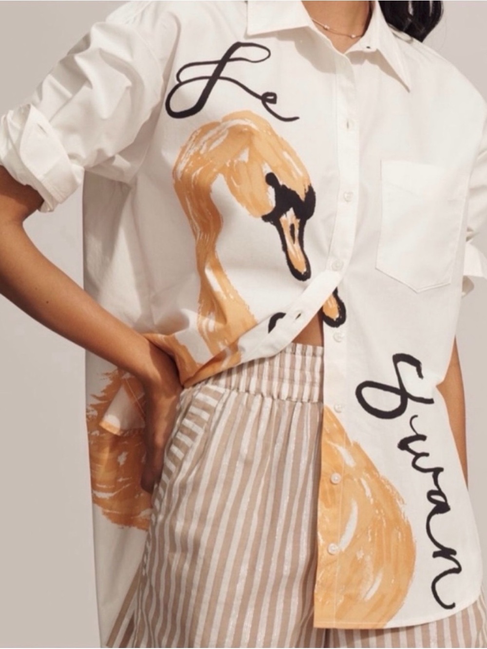 Maeve Anthro Bennet Buttondown Shirt “Swan” Dirkie Nell x Phthalo Ruth Collab- L